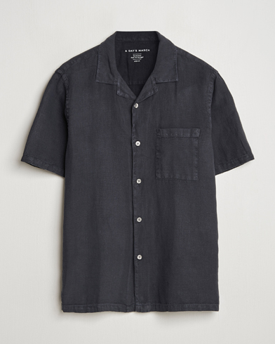 Herren | A Day's March | A Day's March | Yamu Linen Short Sleeve Shirt Off Black