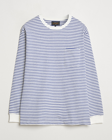 Herren | Langarm T-Shirt | BEAMS PLUS | Long Sleeve Striped Pocket T-Shirt White/Blue
