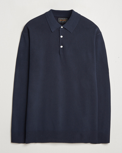 BEAMS PLUS Long Sleeve 12G Knit Polo Navy – Blau