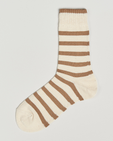 Herren | Treue-Rabatt für Stammkunden | BEAMS PLUS | 2 Tone Stripe Socks White/Tan