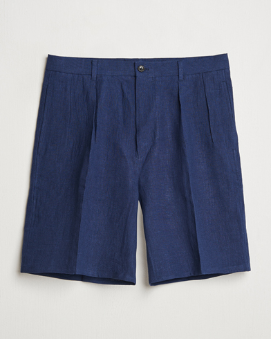 Herren | Leinenshorts | Kamakura Shirts | Pleated Linen Shorts Navy