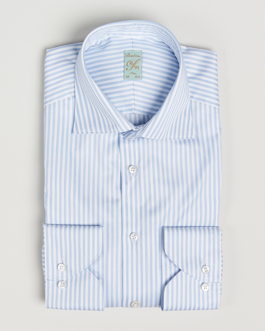 Stenströms 1899 Slim Striped Cotton Twill Shirt Blue/White – Blau