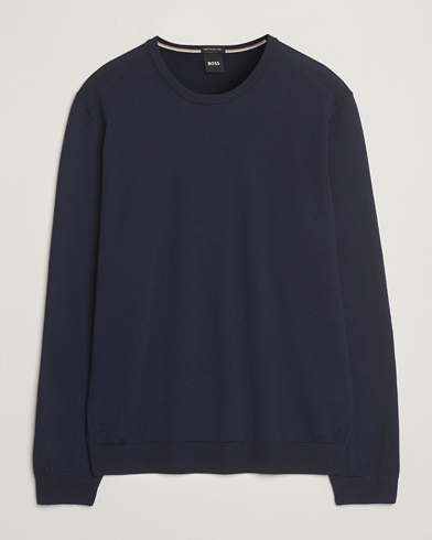BOSS BLACK Leno Wool Crew Neck Pullover Dark Blue – Blau