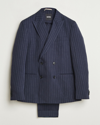BOSS BLACK Huge Double Breasted Pinstriped Suit Dark Blue – Blau