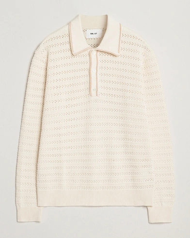 NN07 Josh Knitted Polo Ivory – Weiß