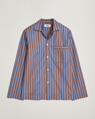 Tekla Poplin Pyjama Shirt Chestnut Stripes – Braun