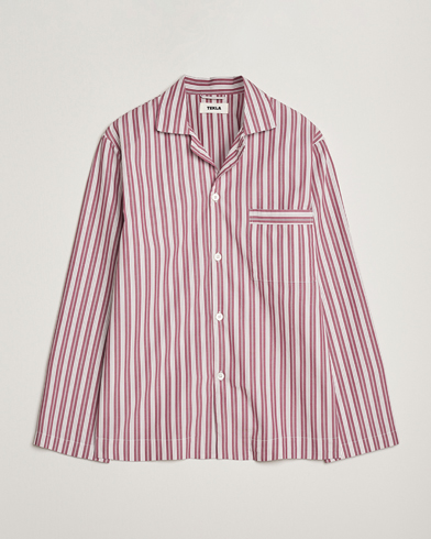 Tekla Poplin Pyjama Shirt Rhubarb Stripes – Rot