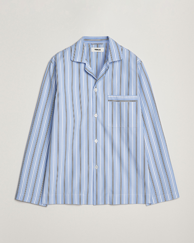 Tekla Poplin Pyjama Shirt Stave Stripes – Blau