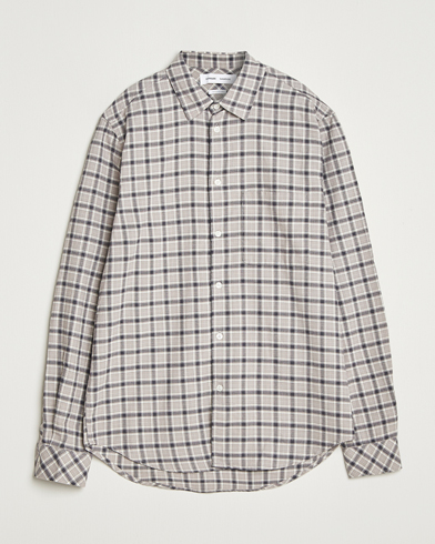 Samsøe Samsøe Liam Brushed Cotton Checked Shirt Elephant Skin – Beige