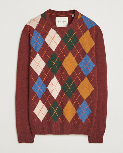 Gant Lambswool Argyle Knitted Crew Neck Winter Wine – Rot