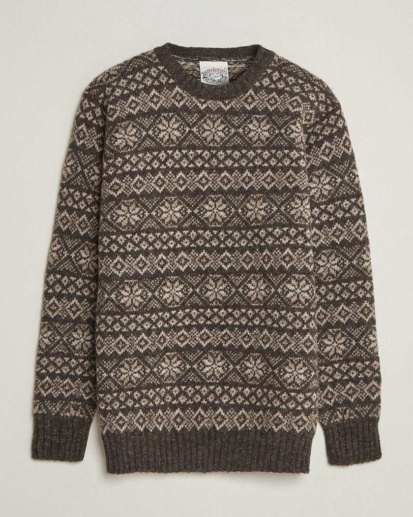 Jamieson's of Shetland Jamiesons Of Shetland All Over Fair Isle Pullover Crew Neck Grey – Grau