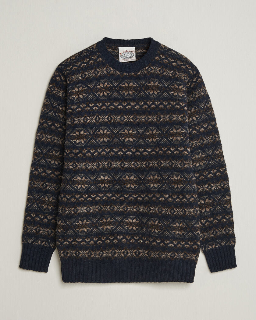 Jamieson's of Shetland Jamiesons Of Shetland All Over Fair Isle Pullover Crew Neck Navy – Blau