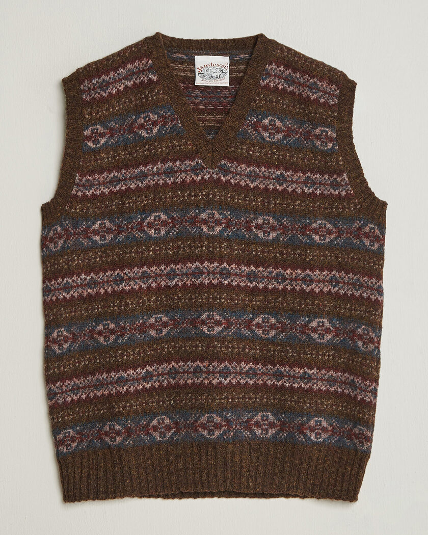 Jamieson's of Shetland Jamiesons Of Shetland All Over Fair Isle Slipover Moss Green – Grün