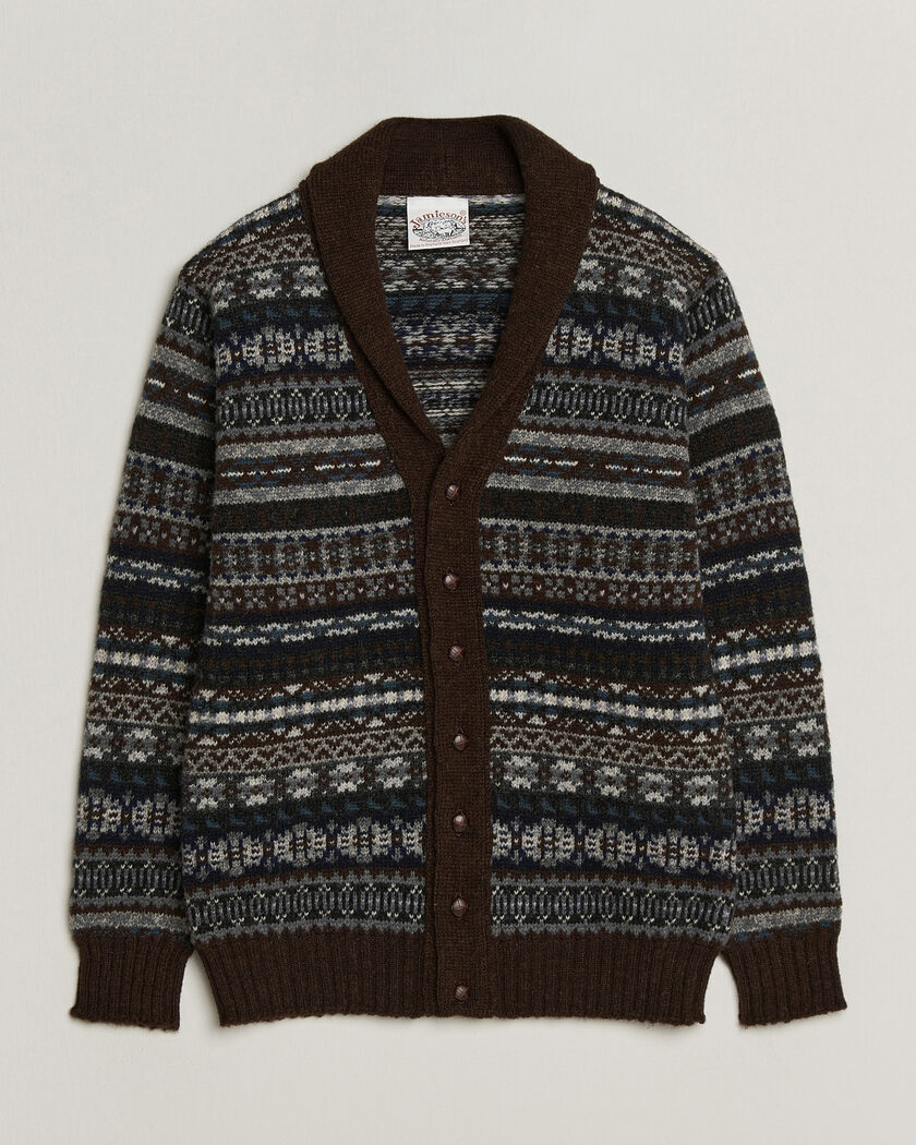 Jamieson's of Shetland Jamiesons Of Shetland All Over Fair Isle Shawl Collar Cardigan Brown – Braun