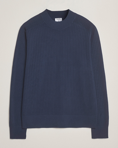 Filippa K Cotton Merino Knitted Mock Neck Sweater Dusk Blue – Blau