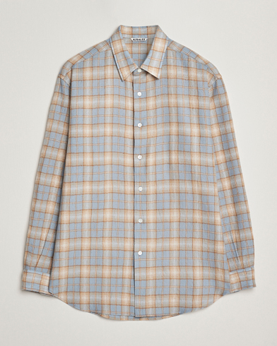 Herren | Auralee | Auralee Airy Wool Check Shirt Blue/Beige