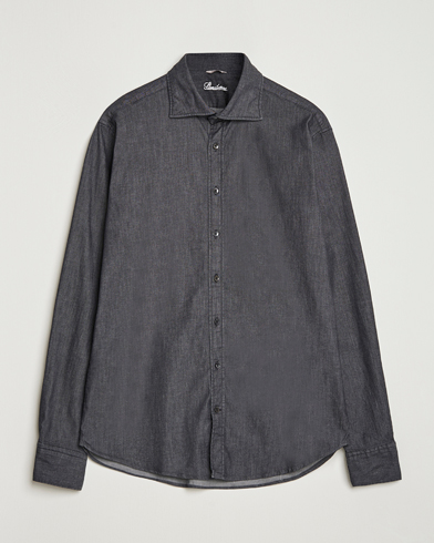 Stenströms Regular Fit Garment Washed Denim Shirt Black – Schwarz