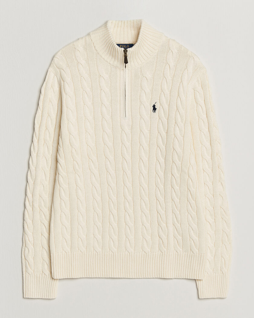 Polo Ralph Lauren Cotton Cable Half Zip Andover Cream – Weiß