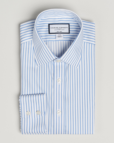 Charles Tyrwhitt Slim Fit Non Iron Twill Stripe Shirt Blue – Weiß