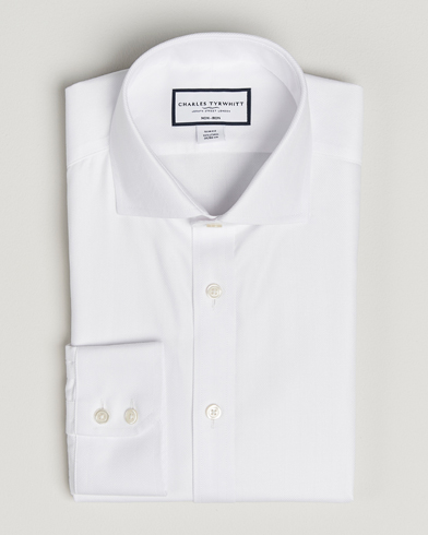 Charles Tyrwhitt Slim Fit Non Iron Herringbone Cut Away Shirt  White – Weiß