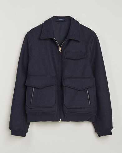 Drake's Melton Bomber Jacket Navy – Blau