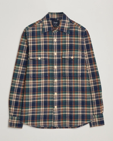 Drake's Check Relaxed Block Shirt Multi – Blau