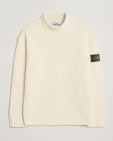 Stone Island Cotton Chenille Knitted Mock Neck Ivory – Weiß