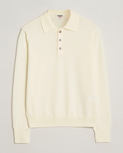 Kamakura Shirts Long Sleeve Knitted Polo Off White – Weiß