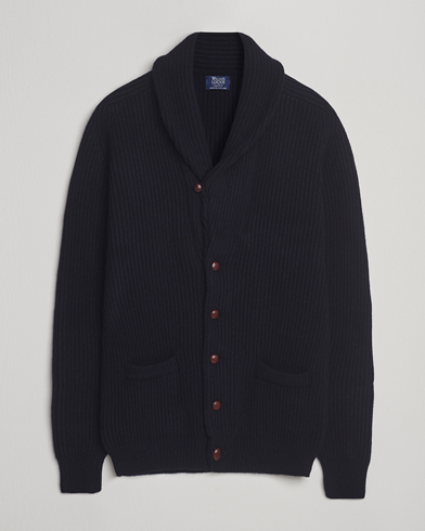 William Lockie Windsor Geelong Lambswool Shawl Cardigan Navy – Blau