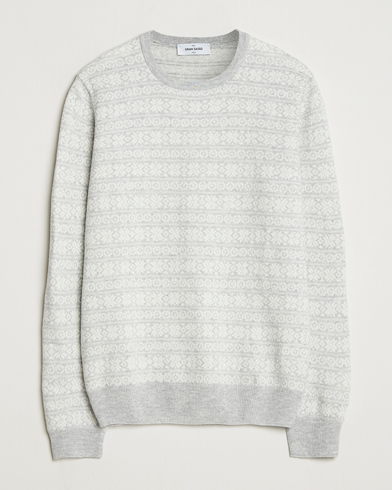 Gran Sasso Wool/Cashmere Fairisle Sweater Light Grey Melange – Grau