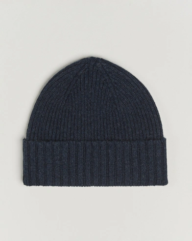 Robert Mackie Kingswell Ribbed Wool/Cashmere Beanie Navy – Blau