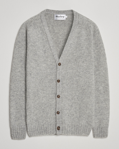 Harley Of Scotland Brushed Supersoft Lambswool Cardigan Silver – Grau