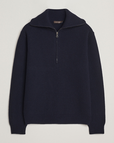 Oscar Jacobson Mauritz Chunky Wool Half-Zip Navy – Blau