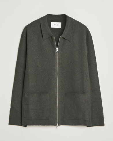 NN07 Jonas Boiled Wool Full Zip Dark Army – Grün