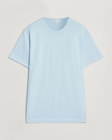 Sunspel Crew Neck Q82 Cotton T-Shirt Frost Blue – Blau