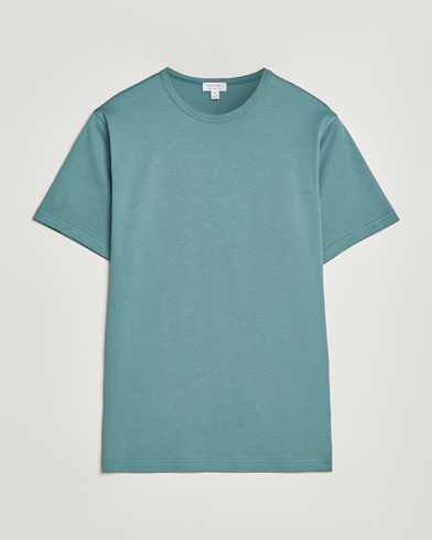 Sunspel Crew Neck Q82 Cotton T-Shirt Steel Green – Grün