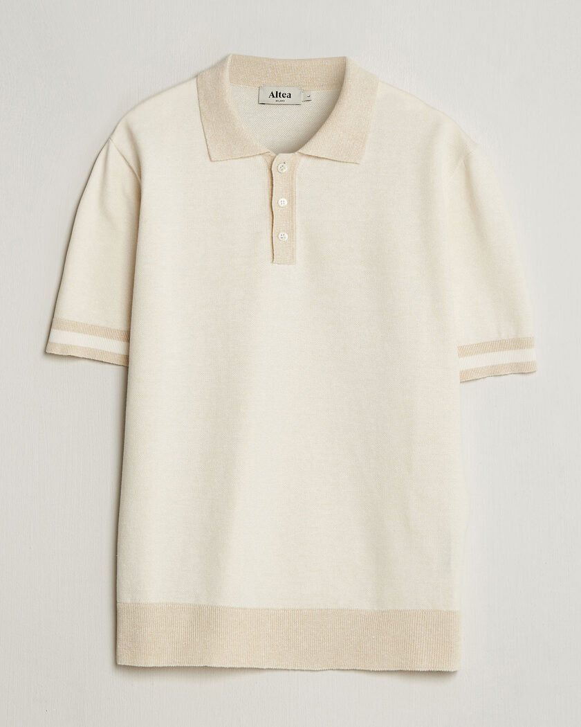  Altea Cotton/Linen Piquet Polo Off White – Weiß