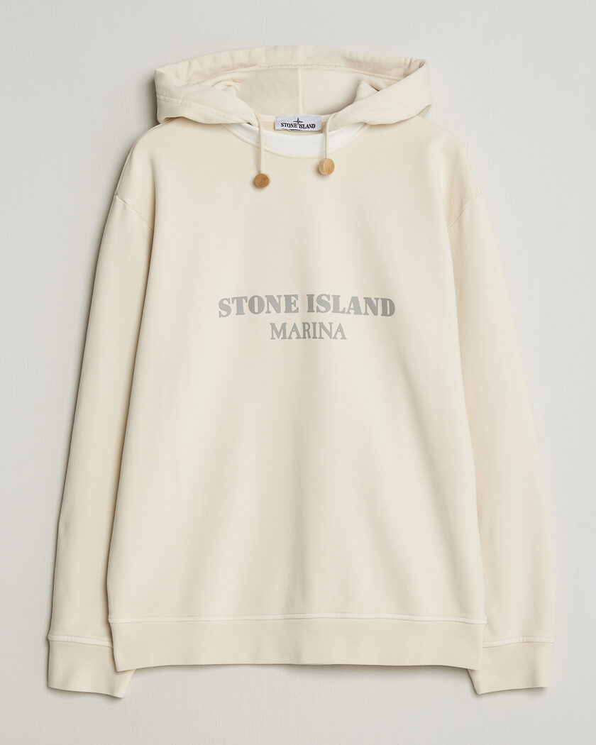 Stone Island Marina Cotton Fleece Hood Ivory – Weiß