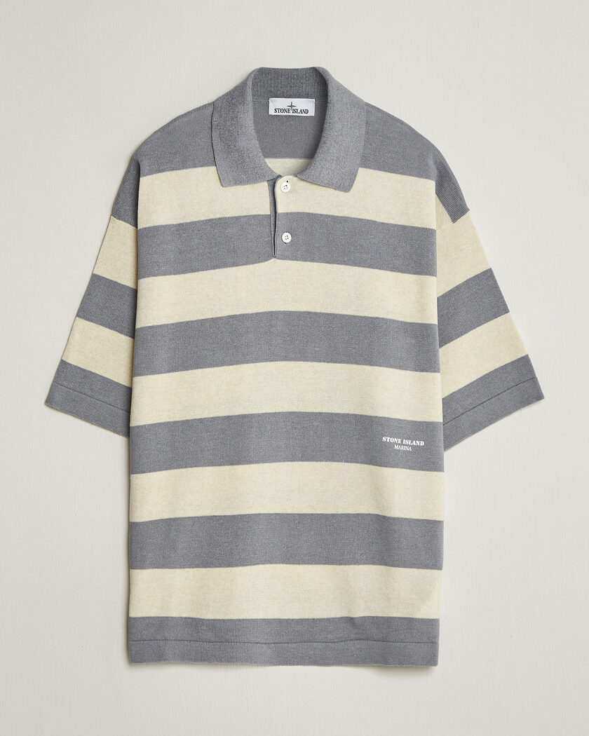 Stone Island Marina Knitted Cotton/Linen Polo Ivory Melange – Grau