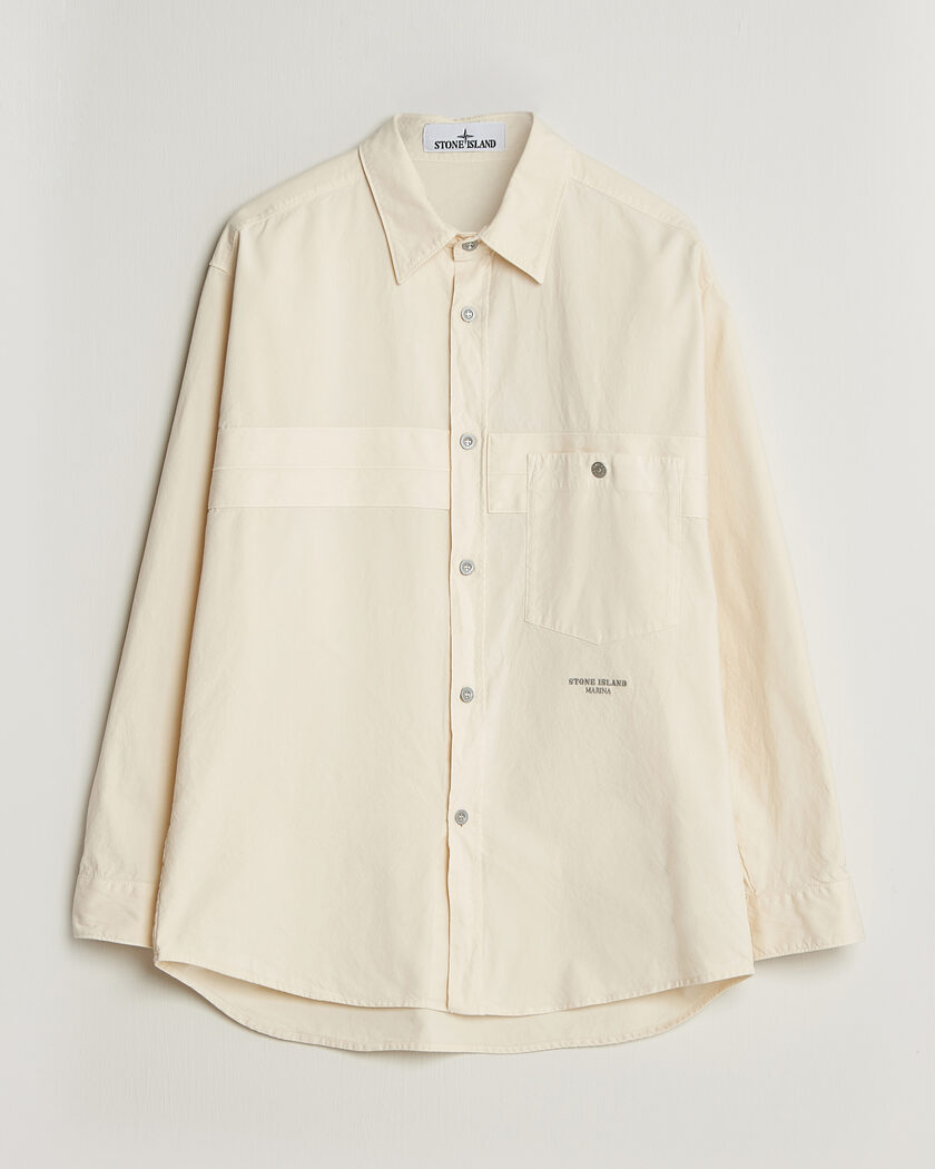 Stone Island Marina Cotton Panama Weave Overshirt Ivory – Weiß