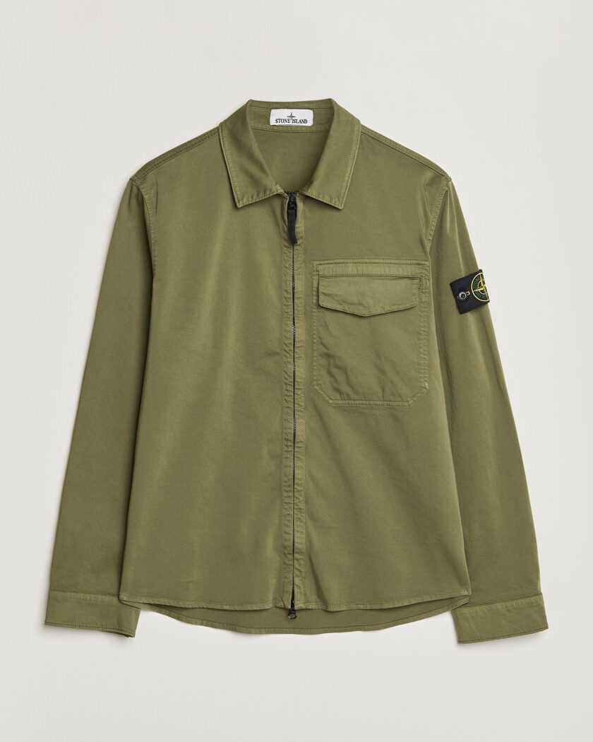 Stone Island Cotton Stretch Zip Overshirt Military Green – Grün