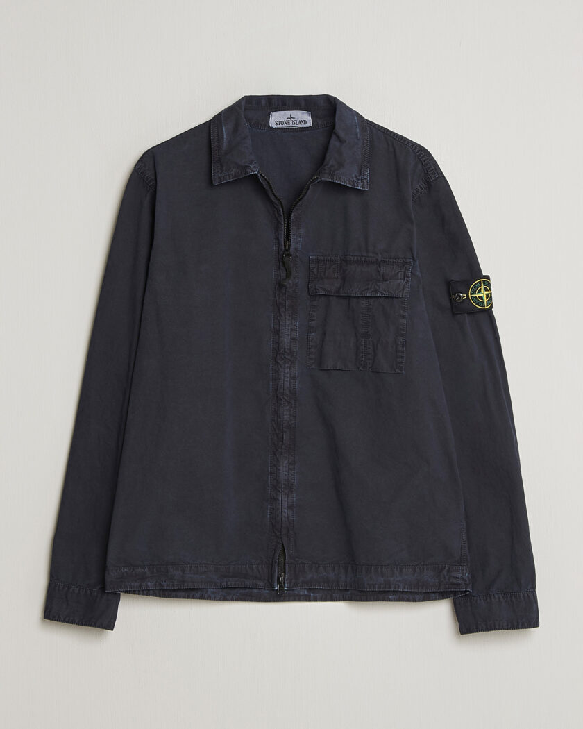 Stone Island Brushed Cotton Canvas Zip Overshirt Navy – Blau