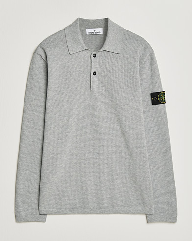 Stone Island Micro Stitch Knitted Cotton Polo Melange Pearl Grey – Grau