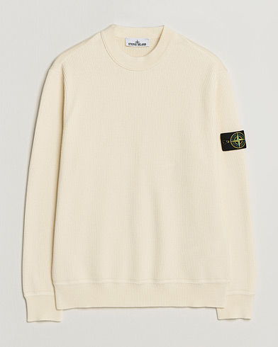 Stone Island Ribbed Soft Organic Cotton Crewneck Ivory – Weiß