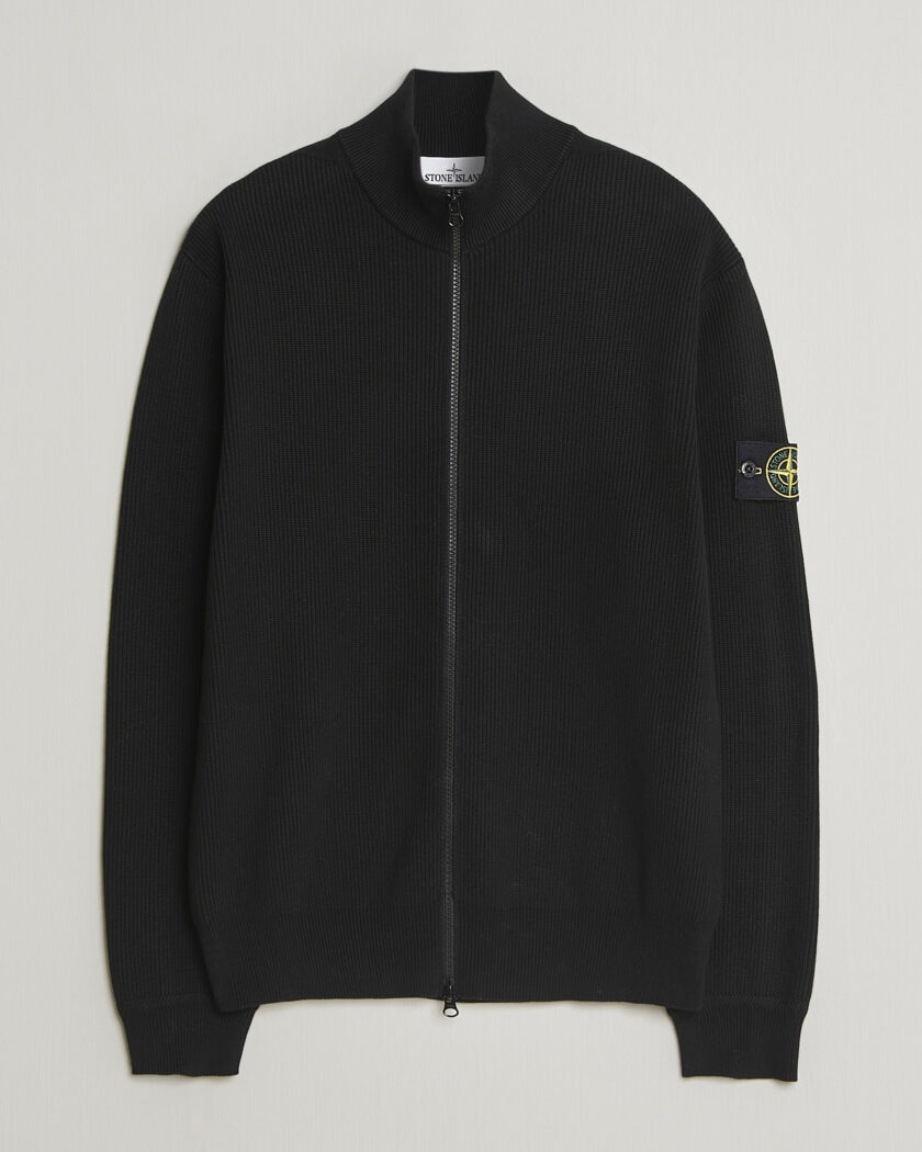 Stone Island Ribbed Soft Organic Cotton Full Zip Black – Schwarz