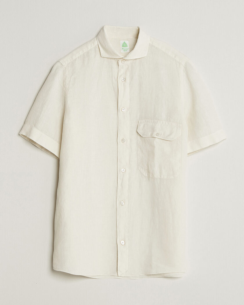 Finamore Napoli Linen Short Sleeve Sport Shirt Off White – Weiß