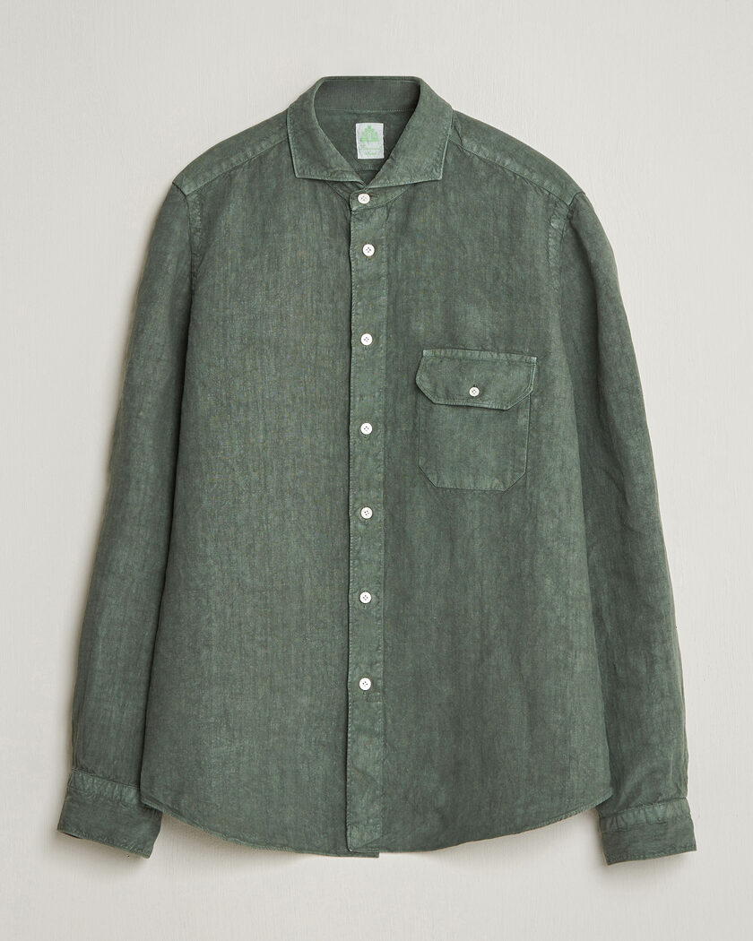  Finamore Napoli Salina Garment Dyed Linen Overshirt Dark Green – Grün