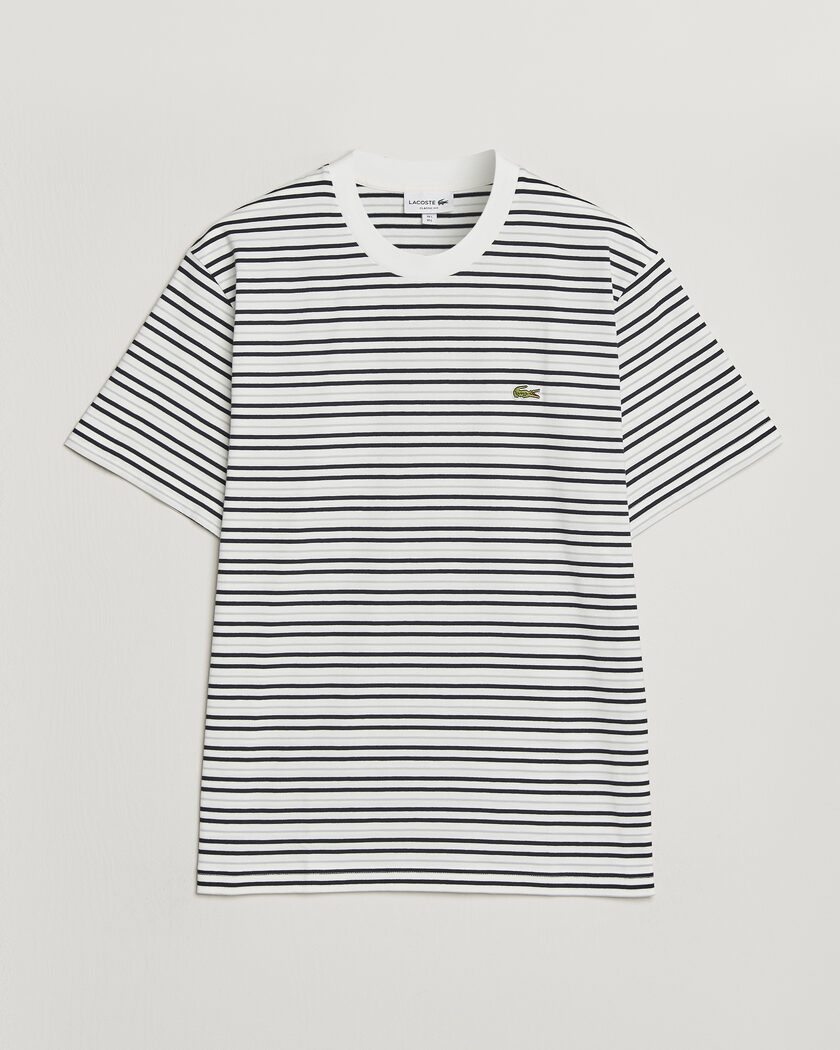 Lacoste Cotton Striped T-Shirt Blackbird/Flour – Weiß