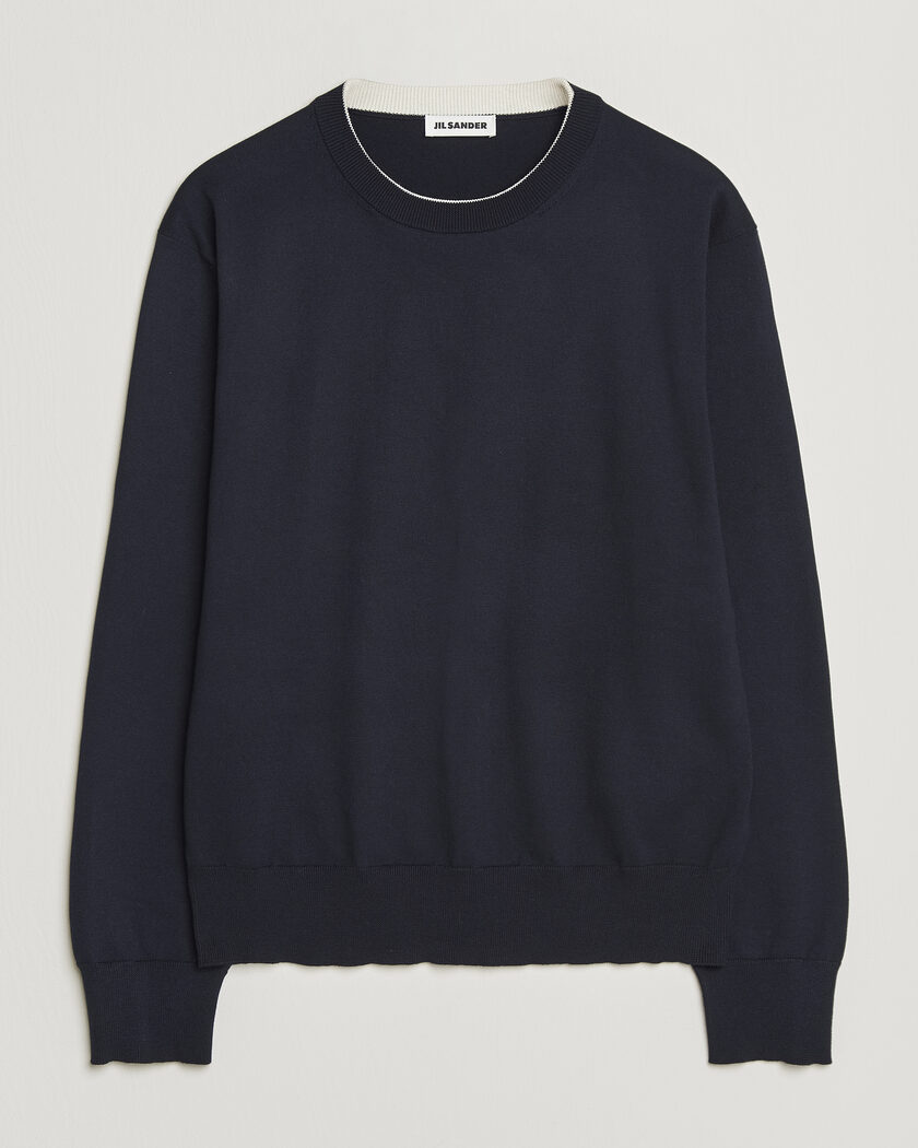 Jil Sander Fine Cotton Contrast Pullover Navy – Blau