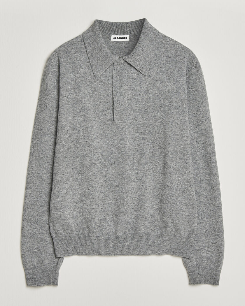 Jil Sander Long Sleeve Knitted Wool Polo Grey Melange – Grau